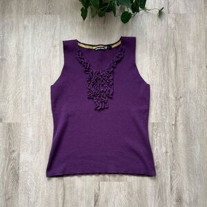 MICHAEL SIMON Purple Wool Cashmere Blend Ruffle Neckline Tank Top Size L